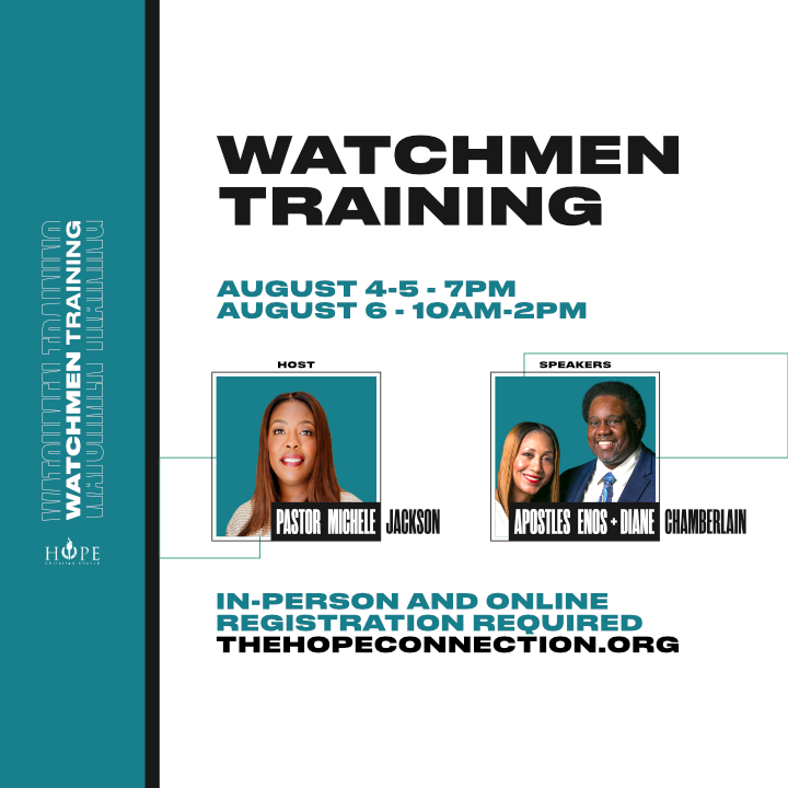 Watchmen Training 2022 

August 4 & 5 | 7pm

August 6 | 10am-2pm
