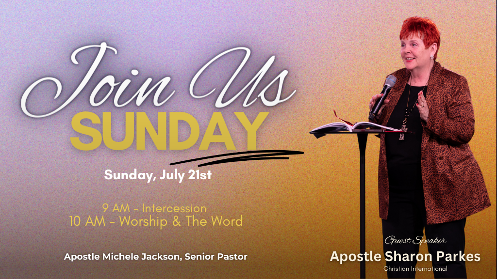 <p><strong>Guest Speaker</strong></p>
<p><strong>Apostle Sharon Parkes</strong></p>
<h3><strong>July 21, 2024</strong></h3>
<h2> </h2>
<p> </p>