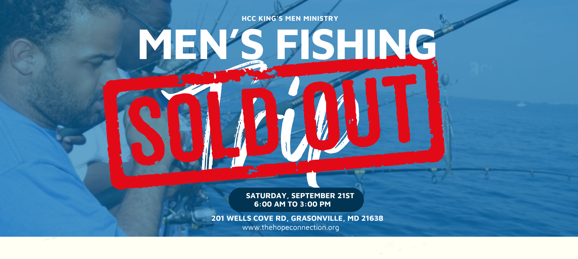 <p><strong>Men's Fishing Trip</strong></p>
<p><strong>September 21, 2024</strong></p>
<p><strong>6:00 AM - 3:00 PM</strong></p>