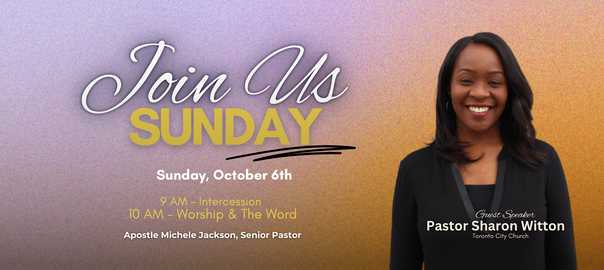 <p><strong>Guest Speaker</strong></p>
<p><strong>Pastor Sharon Witton</strong></p>
<p><strong>October 6, 2024</strong></p>
<h1> </h1>
<h3> </h3>