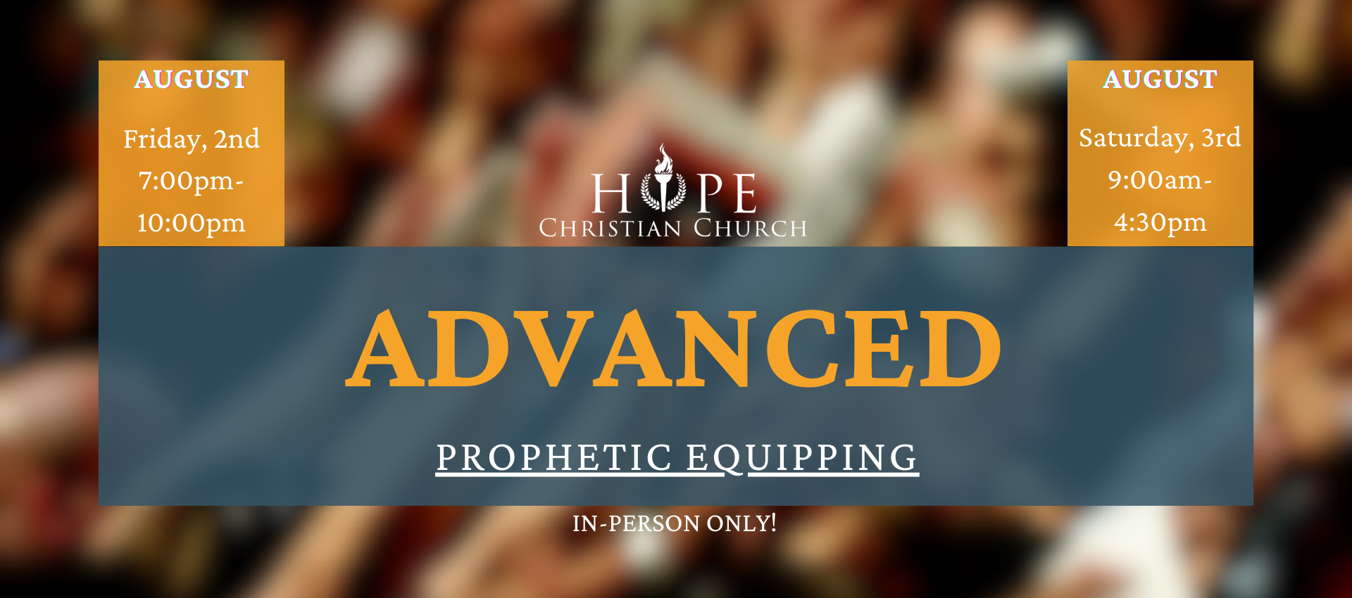 <p><strong>Prophetic Equipping - Advanced</strong></p>
<p><strong>August 2 - 3, 2024</strong></p>