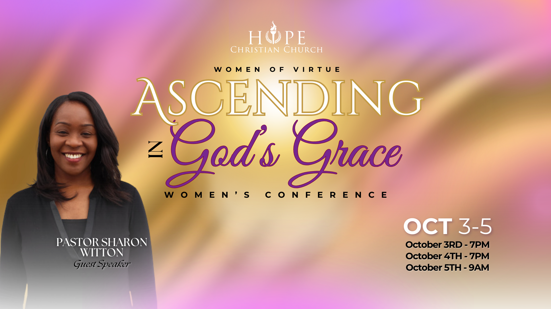 <p><strong>Ascending In God's Grace Women's Conference</strong></p>

<p><strong>October 3 - 5</strong></p>
