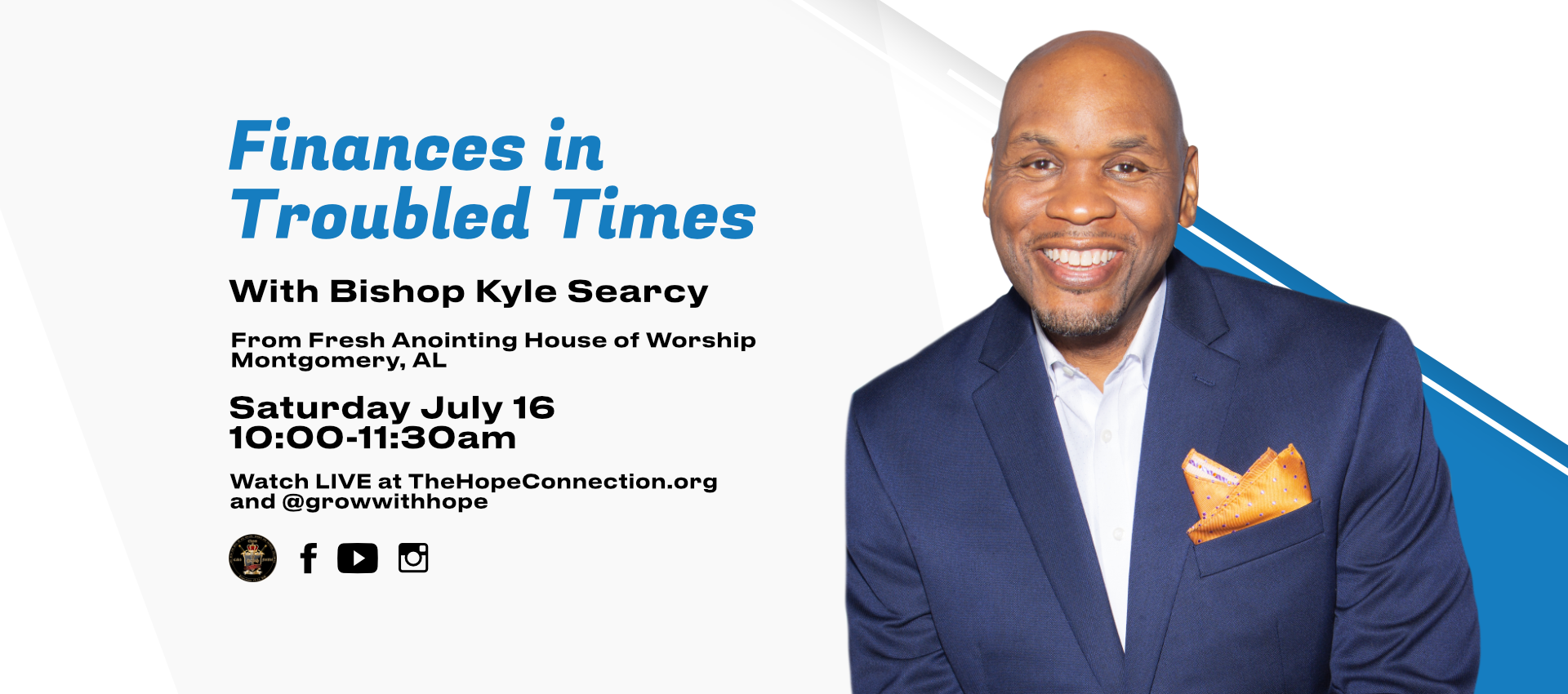 <p>The King's Men Fellowship</p>

<p>Saturday July 16, 2022</p>

<p>@10:00am</p>
